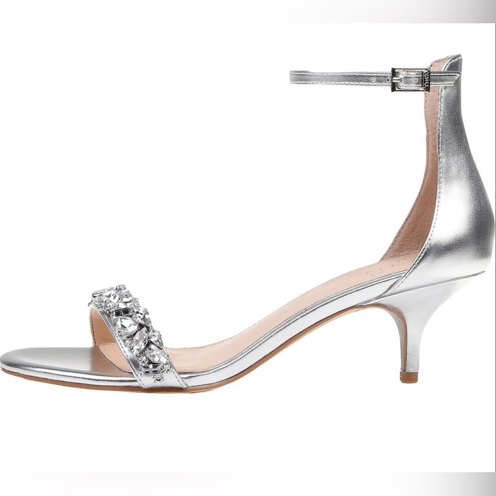 Jewel Badgley Mischka Women’s Dash Silver Heel Sandals Size 6 - Picture 3 of 16